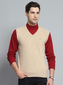 Monte Carlo - Beige Wool Blend V-Neck Sweater