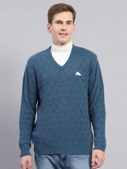 Monte Carlo - Blue Wool Blend V-Neck Sweater