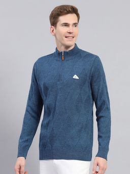 Monte Carlo - Blue Wool Blend High Neck Sweater