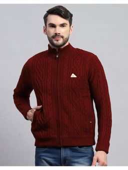 Monte Carlo - Maroon Wool Blend Self Design Jacket