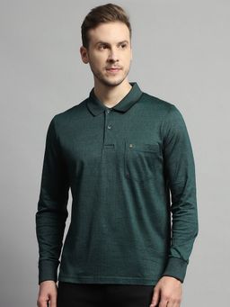Monte Carlo - Green Self Design Collar Full Sleeve Winter Polo T-Shirt