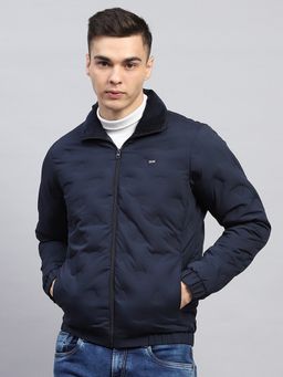 Monte Carlo - Navy Blue Polyester Blend Self Design Jacket