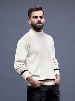 WROGN - Off White Polyester Solid Sweater