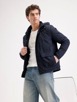 WROGN - Navy Blue Slim Fit Double Pocket Hooded Jacket