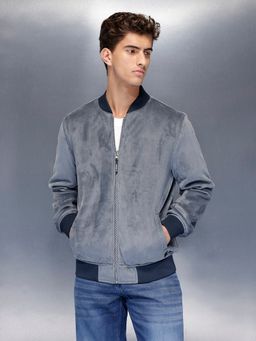 WROGN - Blue Suede Finish Bomber Jacket
