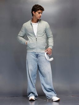WROGN - Grey Slim Fit Zip-Up Nylon Jacket with Bottom Rib