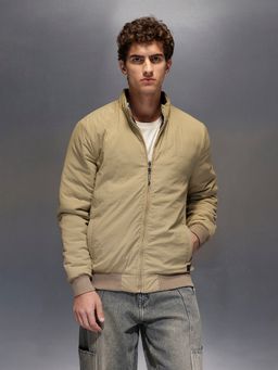 WROGN - Olive Slim Fit Zip-Up Nylon Jacket with Bottom Rib