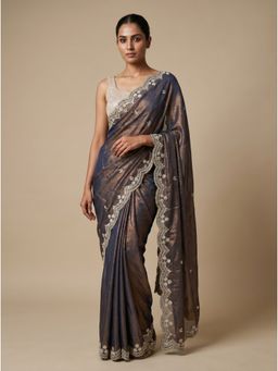 Dress & Dazzle - Steel Grey Embellished Tissue Saree with Unstitched Blouse