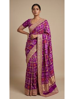 Dress & Dazzle - Purple Bandhani Printed Saree with Unstitched Blouse