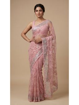 Dress & Dazzle - Blush Pink Embellished Saree with Unstitched Blouse