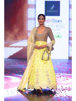 QAIYNAT - Yellow Hand-Embroidered Silk Anarkali Kurta with Dupatta