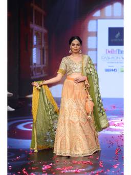 QAIYNAT - Orange Bansari Mirror Work Lehenga with Blouse and Dupatta