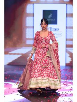 QAIYNAT - Crimson Red Hand-Embroidered Anarkali Kurta with Dupatta