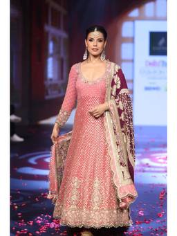 QAIYNAT - Pink Hand-Embroidered Anarkali Kurta with Dupatta