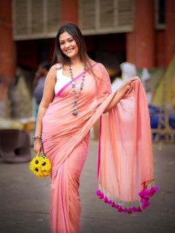 Aparna - Light Peach Dual Tone Premium Cotton Saree Without Blouse