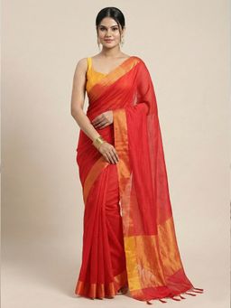 Aparna - Red and Golden Border Mul Cotton Saree Without Blouse
