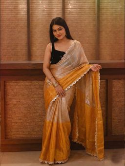 Aparna - Dual Tone Gold Lace Border Saree Without Blouse