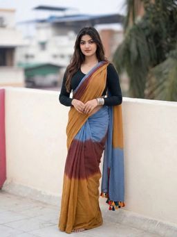 Aparna - Multi-Colour Colorblock Mul Cotton Saree Without Blouse