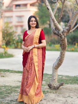 Aparna - Maroon and Gold Dual Color Zari Work Cotton Saree Without Blouse