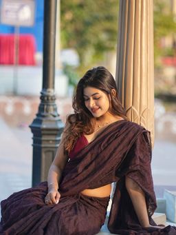 Aparna - Dark Purple Chikankari Saree Without Blouse