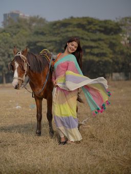 Aparna - Multicolour Handloom Mul Cotton Saree Without Blouse
