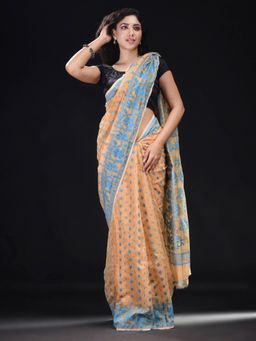 Beatitude - Beige Cotton Silk Woven Jacquard Jamdani Saree with Unstitched Blouse