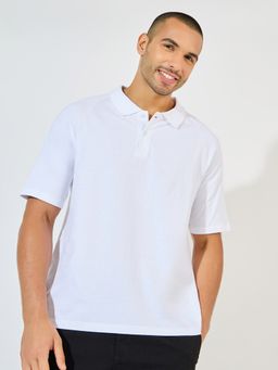Styli - Men White Oversized Heavy Cotton Polo T-Shirt