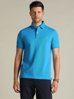 Dockers - Men Solid Blue Polo Neck Classic Fit T-Shirt