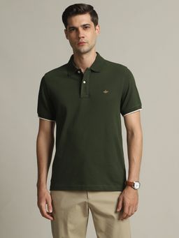 Dockers - Men Solid Green Polo Neck Classic Fit T-Shirt