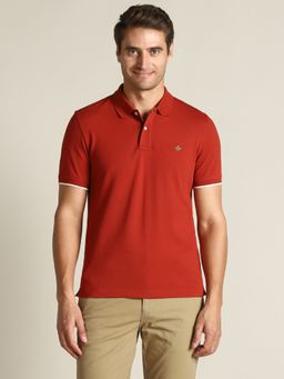 Dockers - Men Solid Red Polo Neck Classic Fit T-Shirt