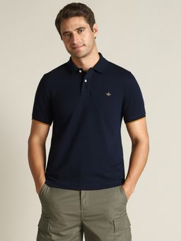 Dockers - Men Solid Blue Polo Neck Classic Fit T-Shirt