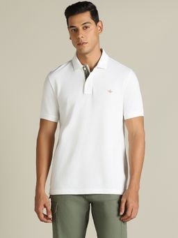 Dockers - Men Solid White Polo Neck Classic Fit T-Shirt