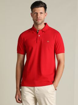 Dockers - Men Solid Red Polo Neck Classic Fit T-Shirt