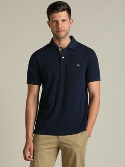 Dockers - Men Solid Blue Polo Neck Classic Fit T-Shirt