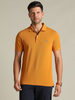 Dockers - Men Solid Brown Polo Neck Classic Fit T-Shirt