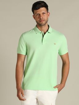 Dockers - Men Solid Green Polo Neck Classic Fit T-Shirt