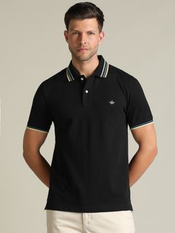 Dockers - Men Solid Black Polo Neck Classic Fit T-Shirt