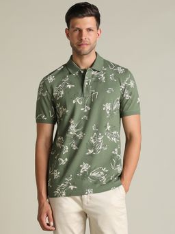 Dockers - Men Printed Green Polo Neck Classic Fit T-Shirt
