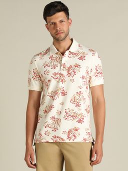 Dockers - Men Printed Beige Polo Neck Classic Fit T-Shirt