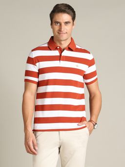 Dockers - Men Striped Red Polo Neck Classic Fit T-Shirt