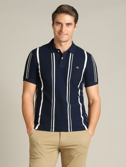 Dockers - Men Striped Blue Polo Neck Classic Fit T-Shirt