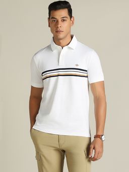 Dockers - Men Striped White Polo Neck Classic Fit T-Shirt