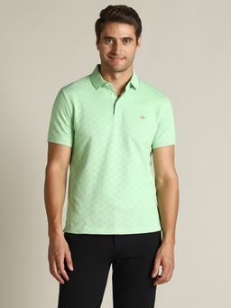 Dockers - Men Textured Green Polo Neck Classic Fit T-Shirt