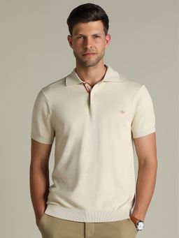 Dockers - Men Solid Beige Polo Neck Classic Fit T-Shirt