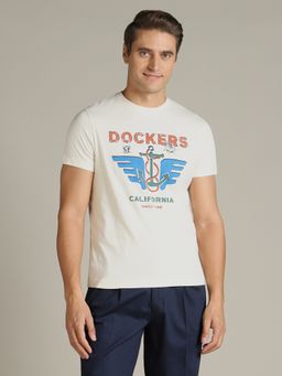Dockers - Men Graphic Print Beige Round Neck T-Shirt