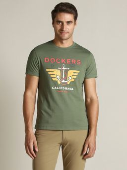 Dockers - Men Graphic Print Green Round Neck T-Shirt