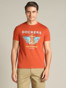 Dockers - Men Graphic Print Red Round Neck T-Shirt