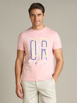 Dockers - Men Graphic Print Pink Round Neck T-Shirt