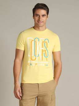 Dockers - Men Graphic Print Yellow Round Neck T-Shirt