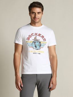 Dockers - Men White Round Neck Classic Fit T-Shirt